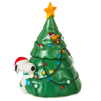 Hallmark Peanuts Snoopy With Christmas Tree Stacking Salt & Pepper Shakers New