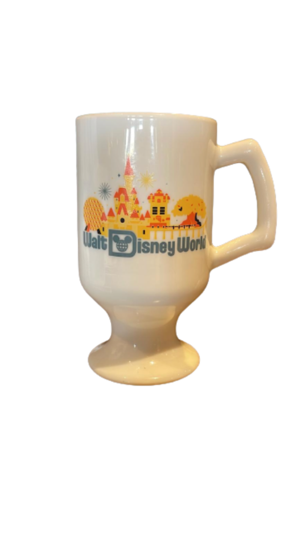 Disney Walt Disney World 4 Parks 2023 White Glass Pedestal 10oz Mug New