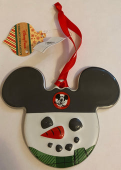 Disney Parks Mickey Club Snowman Disc Ceramic Christmas Ornament New With Tags