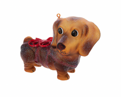 Robert Stanley 2021 Glitter Dachshund Dog Glass Christmas Ornament New with Tag