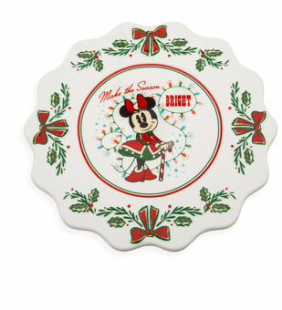 Disney Retro Make the Season Bright Minnie Christmas Cake Stand New