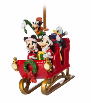 Disney Sketchbook Santa Mickey and Friends in Sleigh Christmas Ornament New
