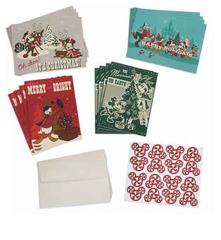 Disney Vintage Mickey and Friends Christmas Holiday Greeting Card Set New
