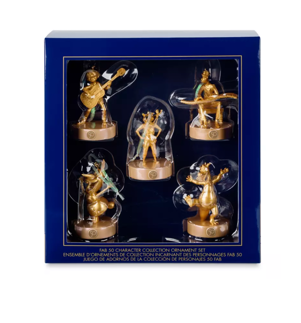 Disney Walt Disney World 50th Fab 50 Epcot Gold Christmas Ornament Set New Box