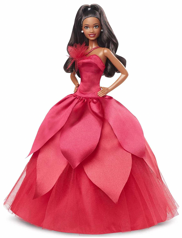 Barbie Signature 2022 Holiday Barbie Doll Dark Brown Wavy Hair with Do I Love Characters