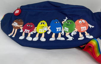 M&M's World Characters Line Up Rainbow Navy Fanny Pack New with Tag