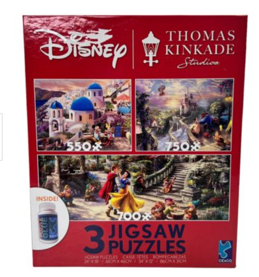 Disney Thomas Kinkade 3 Jigsaw Puzzles Snow White Beauty Beast Mickey New w Box