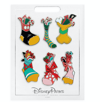 Disney Parks Mickey Mouse and Friends Holiday Stocking Pin Set New with Card