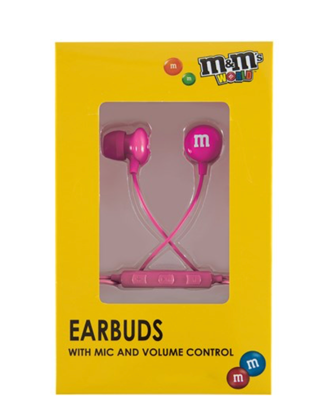 M&M's World Pink Wired Ear Buds with Microphone New with Box