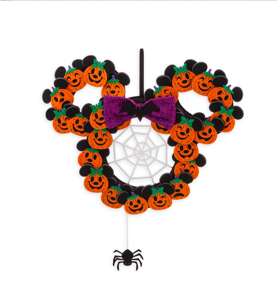 Disney Halloween Mickey Minnie Pumpkin Spider Web Wreath New with Tag
