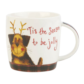 Queens by Churchill Alex Clark Dog in Antlers Christmas Mug in Gift Box New