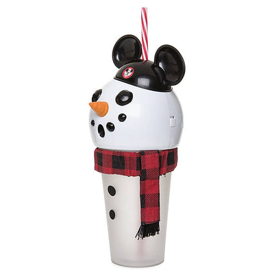 Disney Parks Holiday Snowman with Mickey Ear Hat Light Up Tumbler with Straw New