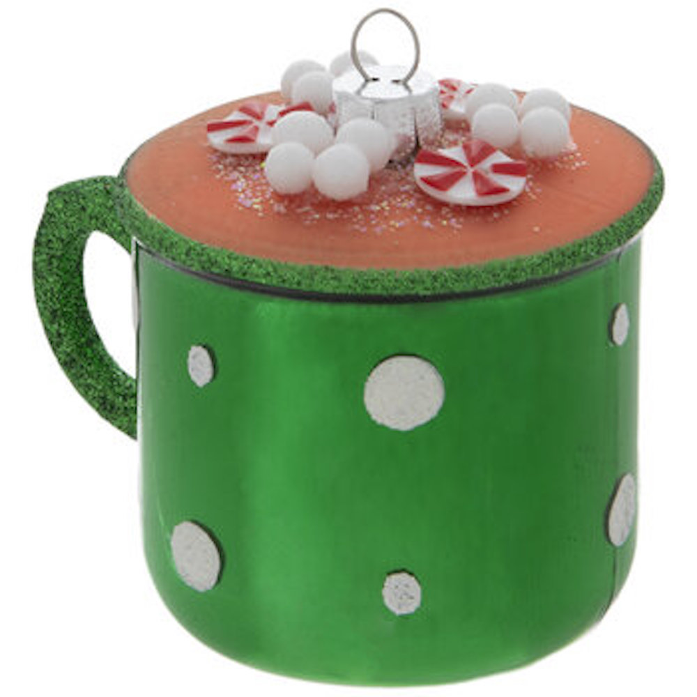 Robert Stanley Green Hot Chocolate Mug Glass Christmas Ornament New with Tag