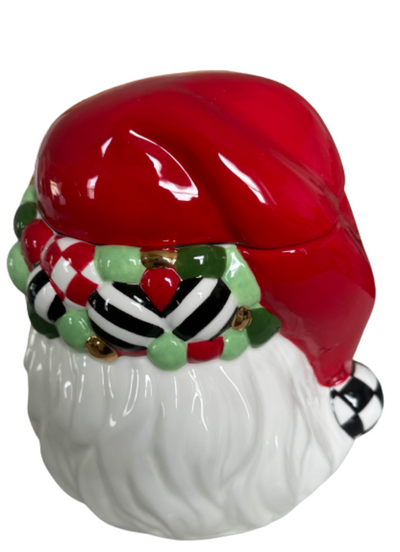 MacKenzie-Childs Christmas Jolly Santa Cookie Jar New with Box