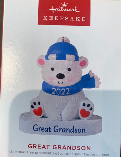 Hallmark 2022 Great Grandson Polar Bear Christmas Ornament New With Box