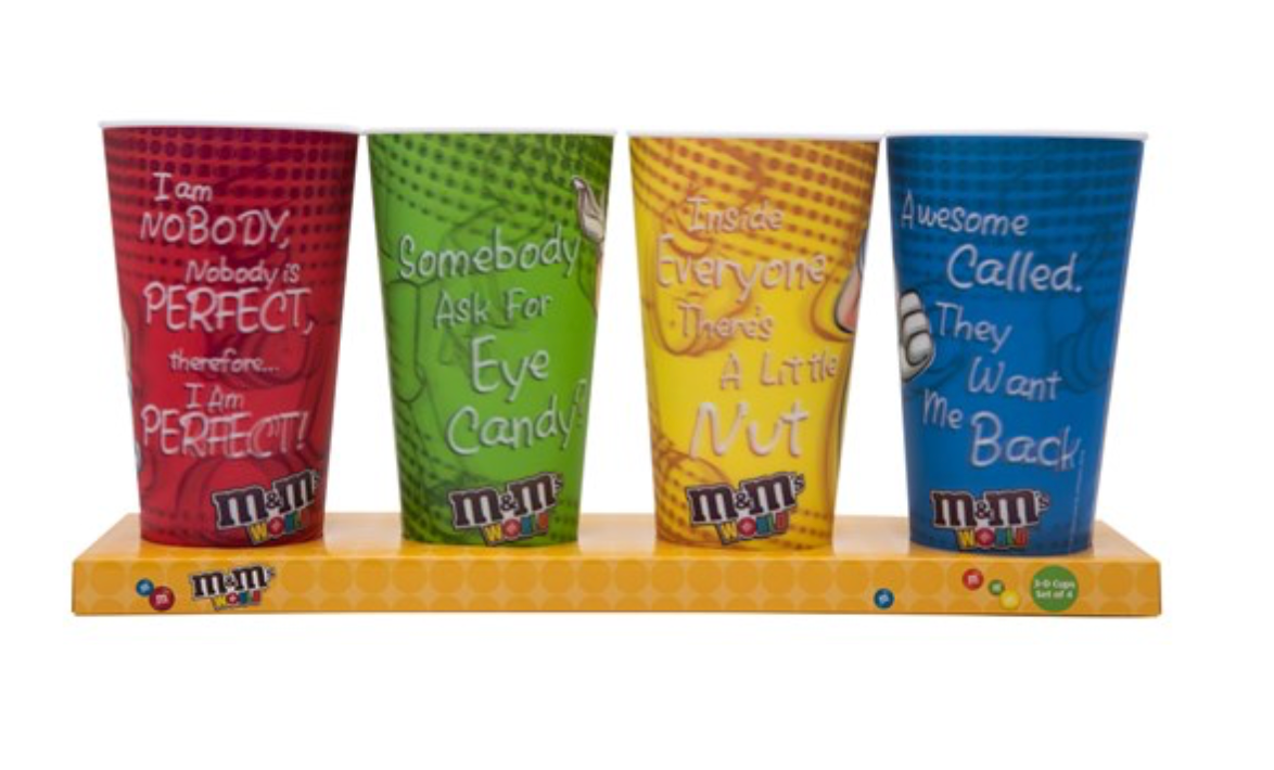 M&M's World Characters Lenticular 24oz Cup Set of 4 New with Box