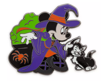 Disney Parks Happy Halloween Minnie Witch and Figaro Pin New with Card