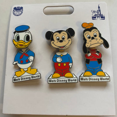 Disney Walt Disney World 50th Vault Bobble Head Mickey Donald Goofy Pin New