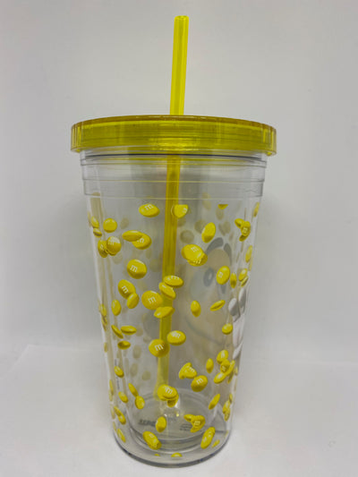 M&M's World Yellow Big Face Lentils Tumbler with Straw New