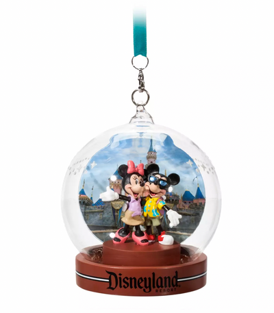 Disney Disneyland Mickey Minnie Vacation Dome Glass Christmas Ornament New Tag