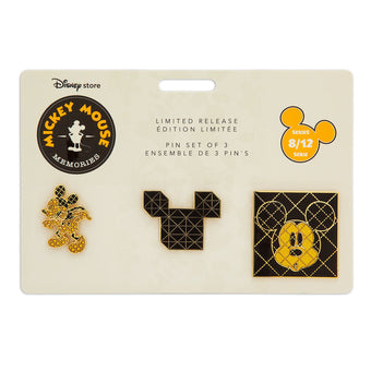 Disney Store Mickey Memories August Pin Set of 3 Limited Release New with Card