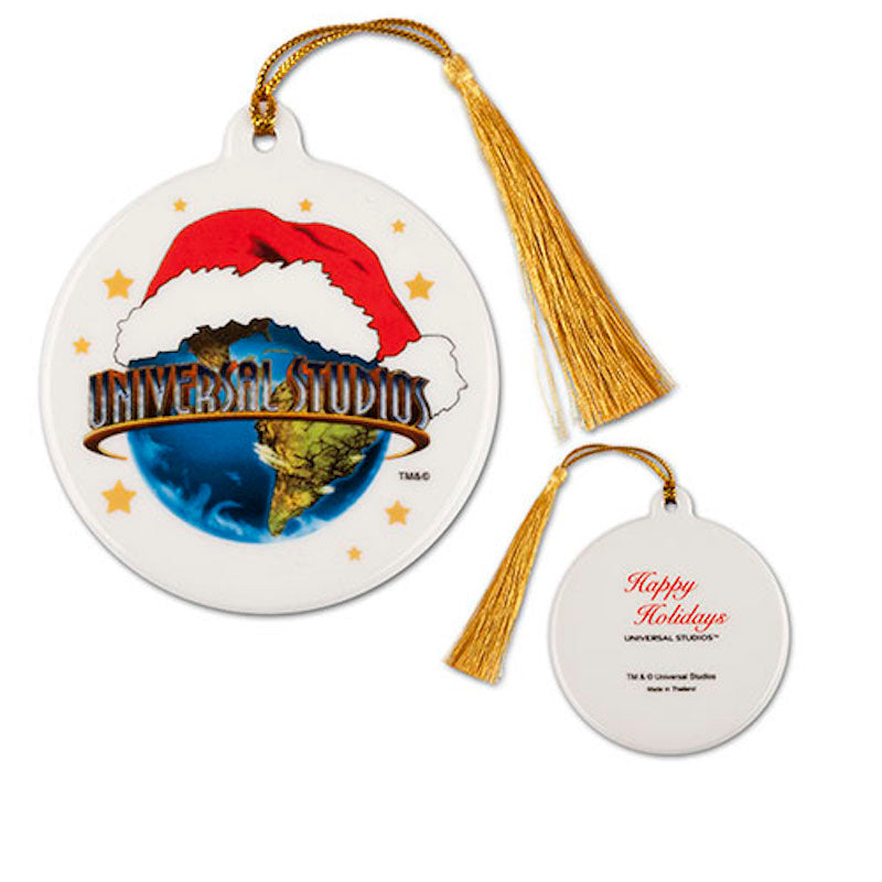 Universal Studios Ceramic Santa Hat Disc Ornament New Tags