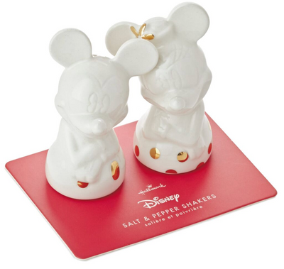 Hallmark Valentine Disney Mickey Minnie White Gold Salt and Pepper Shakers New