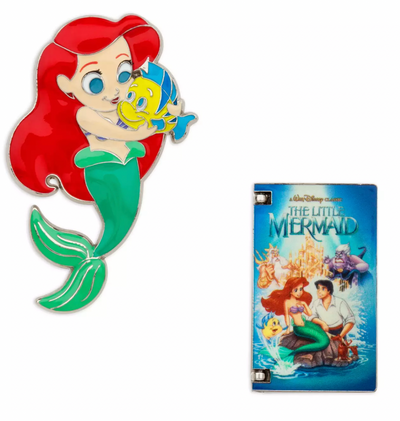 Disney The Little Mermaid Ariel and Flounder VHS Pin Set Limited Release New