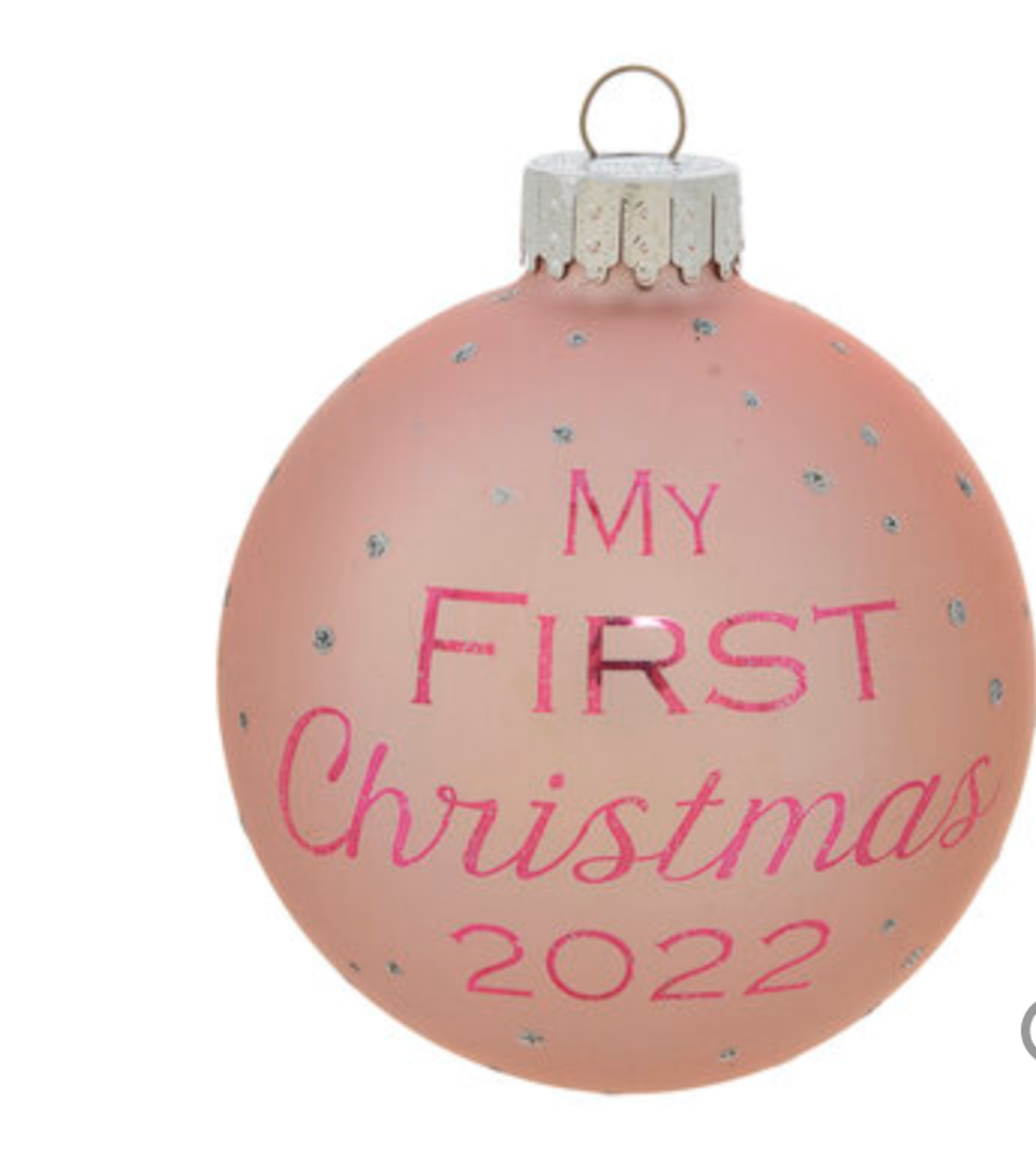 Robert Stanley Pink 2022 My First Christmas Glass Ornament New with Tag