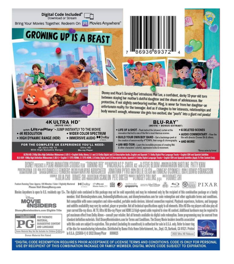 Disney Turning Red 4K Ultra HD Blu-Ray Digital Copy New Sealed