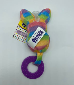 Peeps Easter Peep Rainbow Bunny Pet Toy Squeaker Ring Plush New with Tag