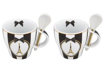 Disney Parks Epcot Paris Eiffel and Bow Mini Mug Set with Spoons New