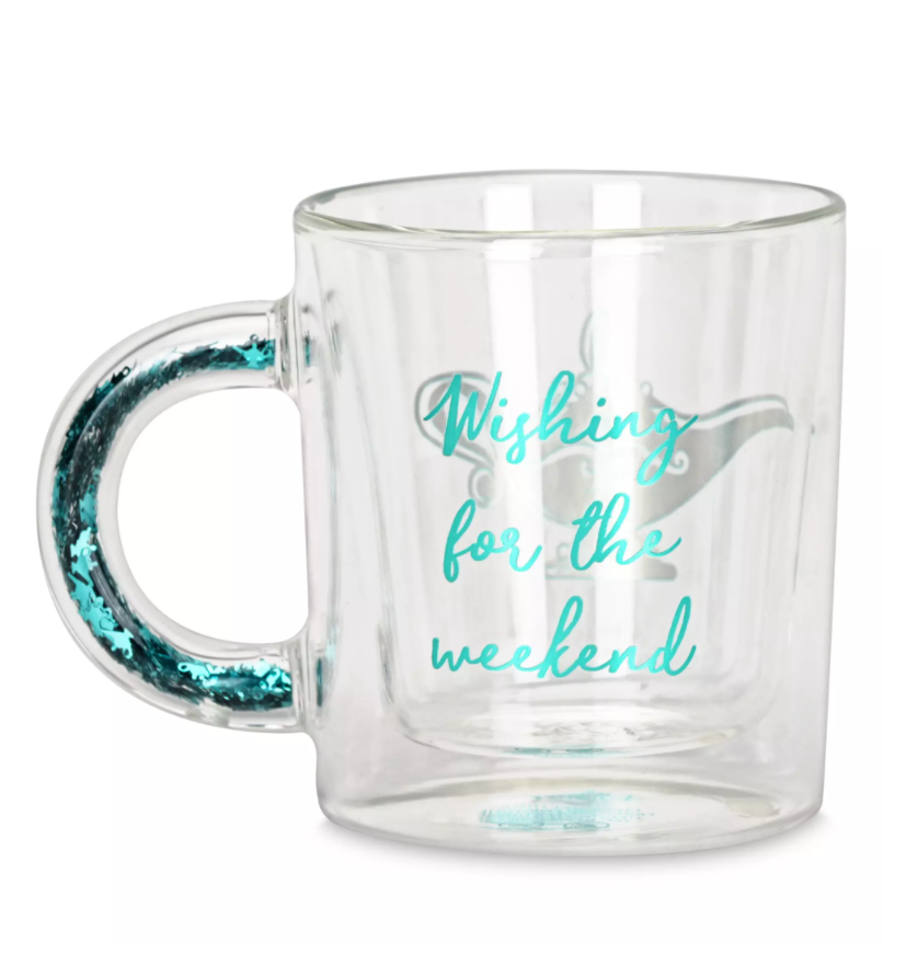 Disney Parks Princess Jasmine Wishing for the Weekend Glass Mug with Glitter New