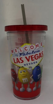 M&M's World Welcome to Fabulous Las Vegas Sign Characters Tumbler with Straw New