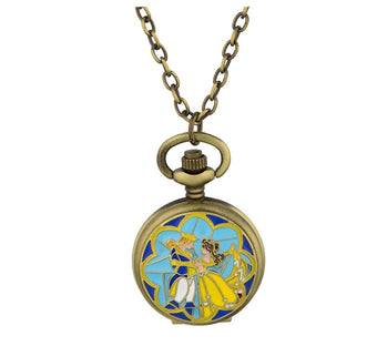 Disney Parks Beauty & the Beast Pocket Watch Necklace New with Tag