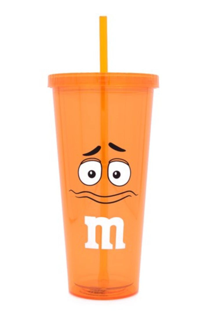 M&M's World Orange Character Lip Tumbler with Straw New