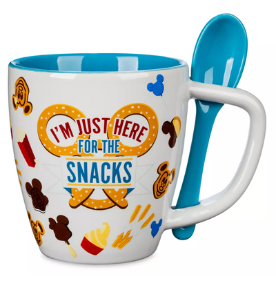 Disney Parks Mickey I'm Just Here For The Snacks Coffee Mug with Spoon New