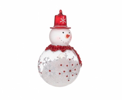 Robert Stanley Very Merry Red Snowman Shaker Glass Christmas Ornament New w Tag