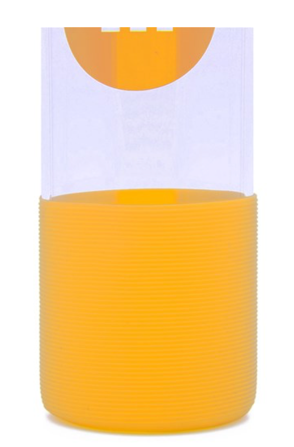 M&M's World Yellow Character Water Glass Bottle with Silicone Bottom New