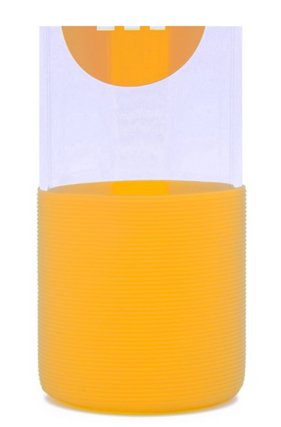 M&M's World Yellow Character Water Glass Bottle with Silicone Bottom New
