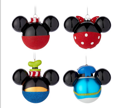 Disney Parks Mickey and Friends Scarf Glitter Holiday Christmas Ornament Set Box