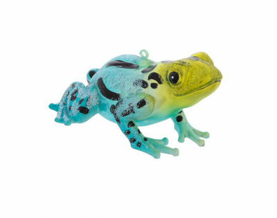 Robert Stanley Green & Blue Glitter Frog Glass Christmas Ornament New with Tag