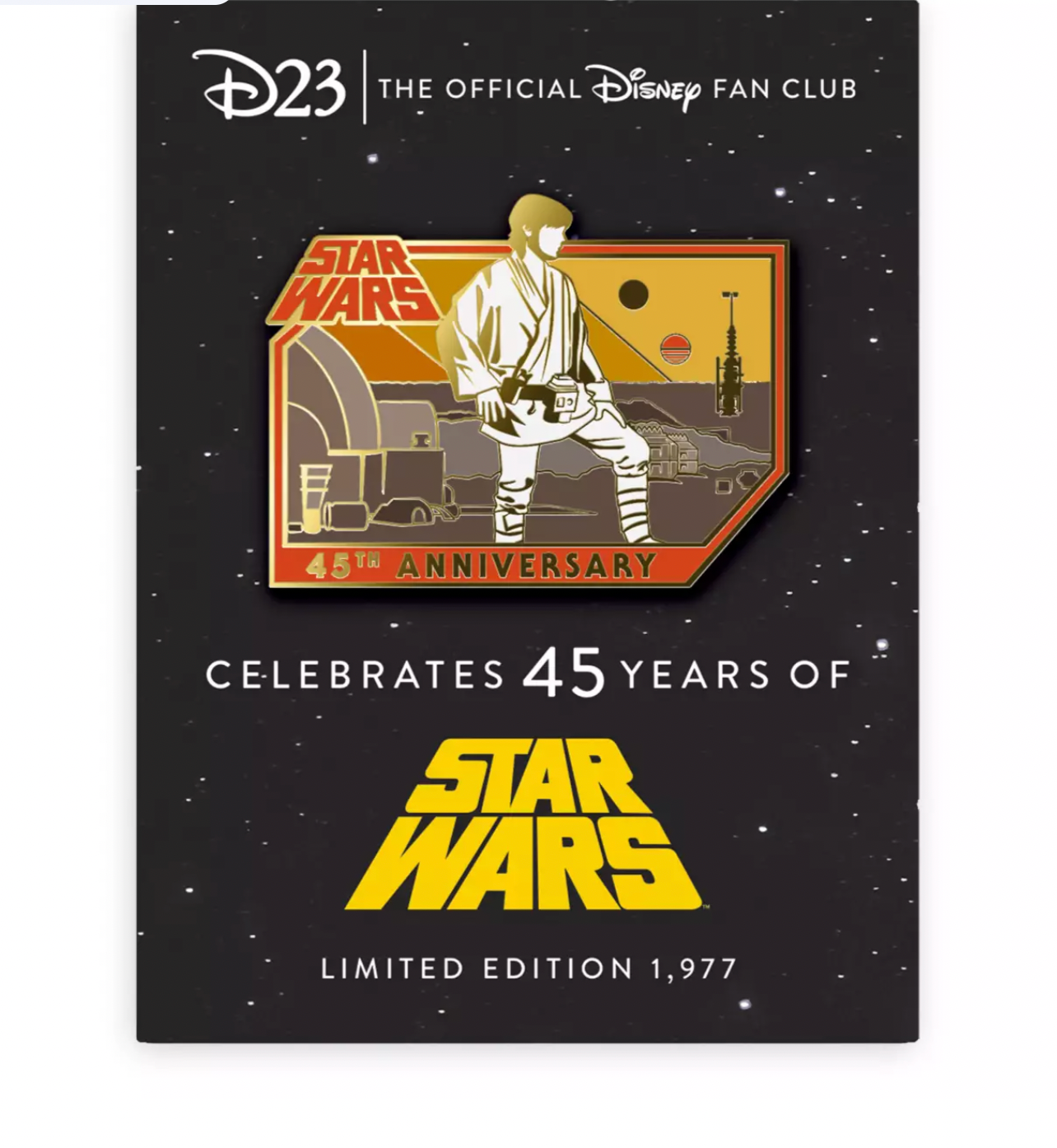 Disney D23 Exclusive Star Tours 35th Luke Skywalker Pin Limited New with Card