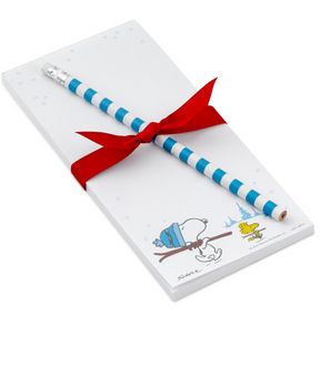 Hallmark Peanuts Snoopy and Woodstock With Skis Holiday Memo Pad and Pencil New
