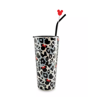 Disney Parks Minnie Animal Print Travel Tumbler with Straw New