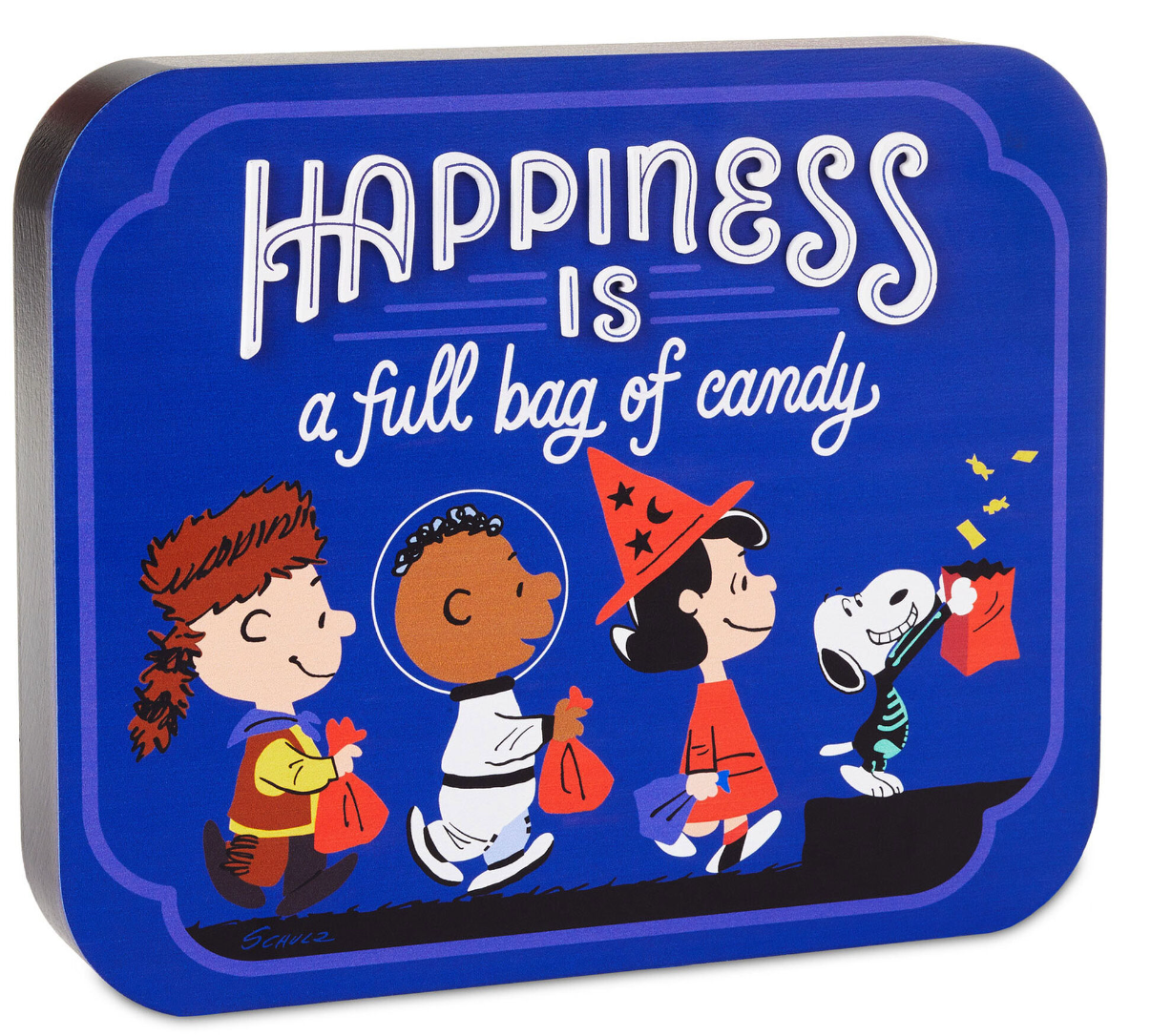 Hallmark Peanuts Happiness Is a Full Bag of Candy Quote Sign 9.5 x 7 Inc New