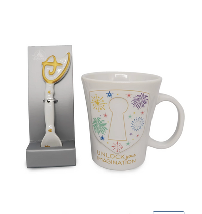 Disney Unlock Your Imagination Key Coffee Mug and Spoon Set New