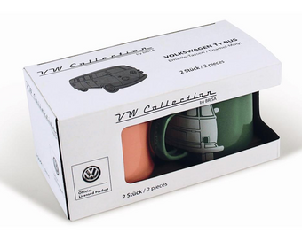 VW Volkswagen Collection T1 Bus Green and Pink Enamel Set of 2 Mug New with Box