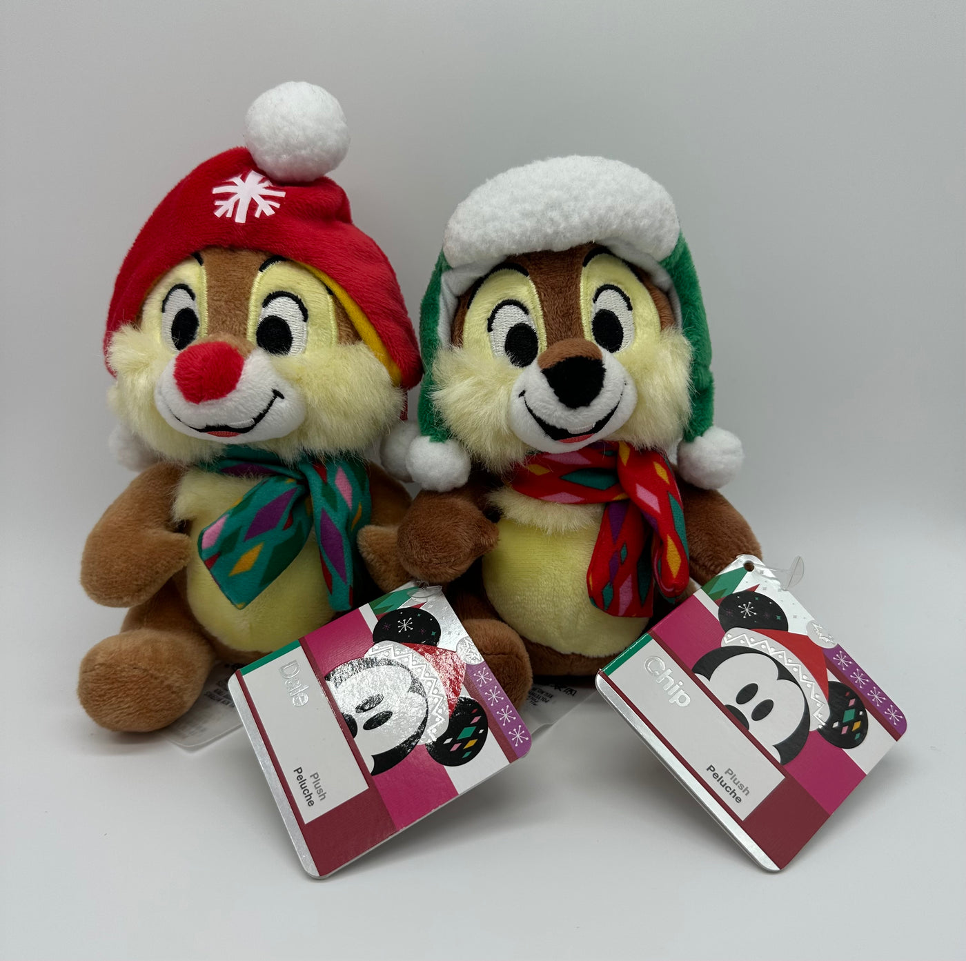 Disney Store Christmas Chip 'n Dale with Festive Scarf Plush New with Tag