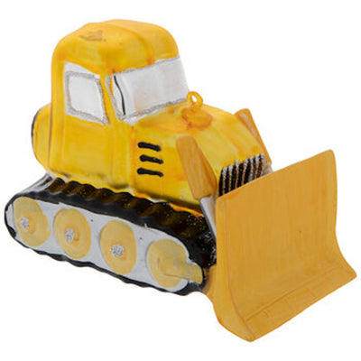 Robert Stanley Yellow Bulldozer Glass Christmas Ornament New with Tag